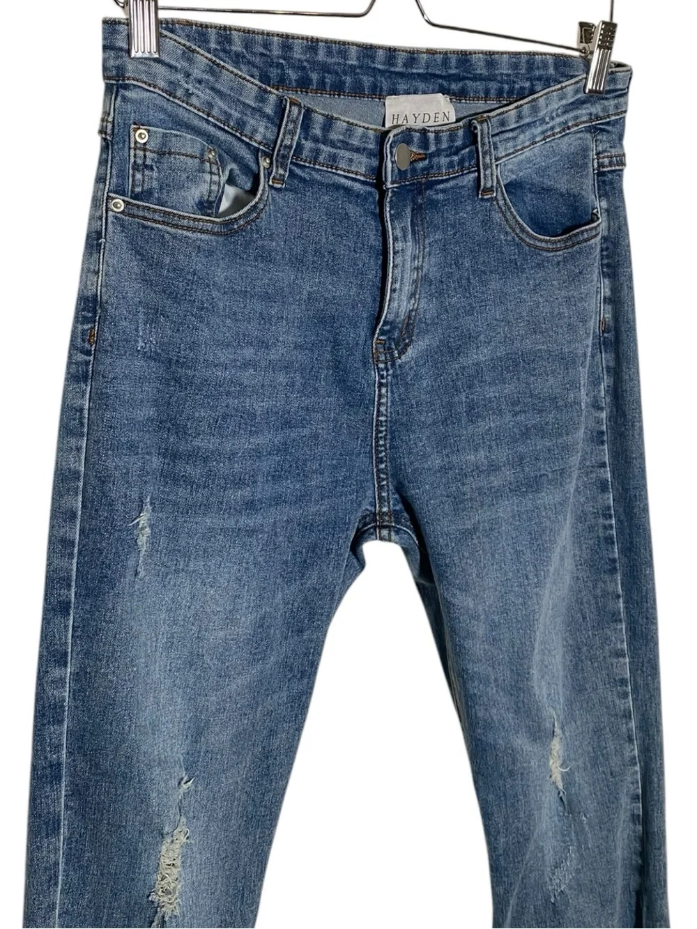Hayden Los Angeles Blue Distressed Side Slit Frayed Hem Jeans Size Medium